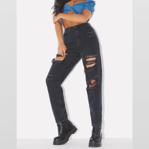 distressed mom jeans black